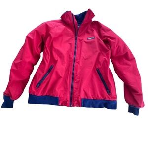 Vintage Lands' End 90s Jacket XL Red Navy Full Zip Fleece Lined Outdoor Coat